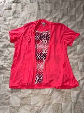 White Stag Coral Open-Front Tunic with Geometric Printed Panel